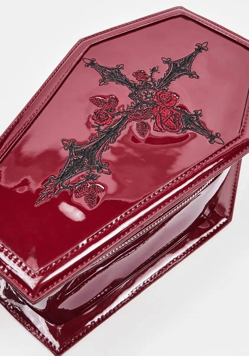 Gothic Rose Embroidered Coffin Shape Handbag / Stylish Shoulder Bag - HARD'N'HEAVY