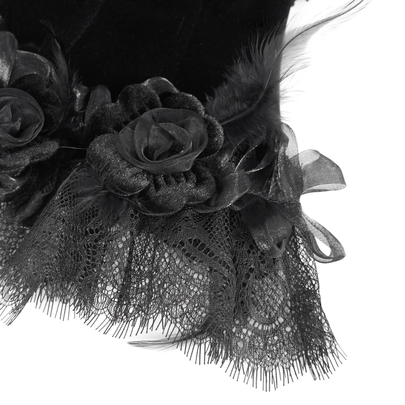 Gothic Rose Feather Neckwear With Heart-Shaped Buttons / Women's Lace Trim Collar - HARD'N'HEAVY