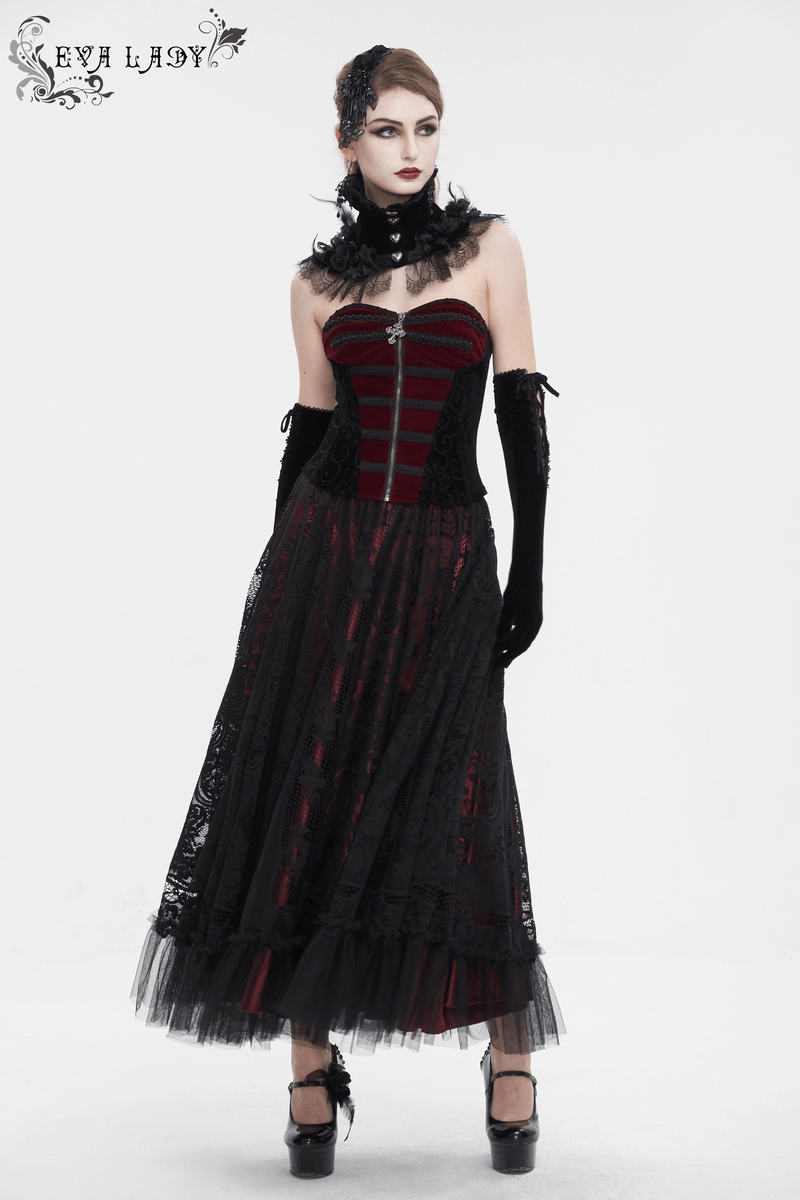 Gothic Rose Feather Neckwear With Heart-Shaped Buttons / Women's Lace Trim Collar - HARD'N'HEAVY