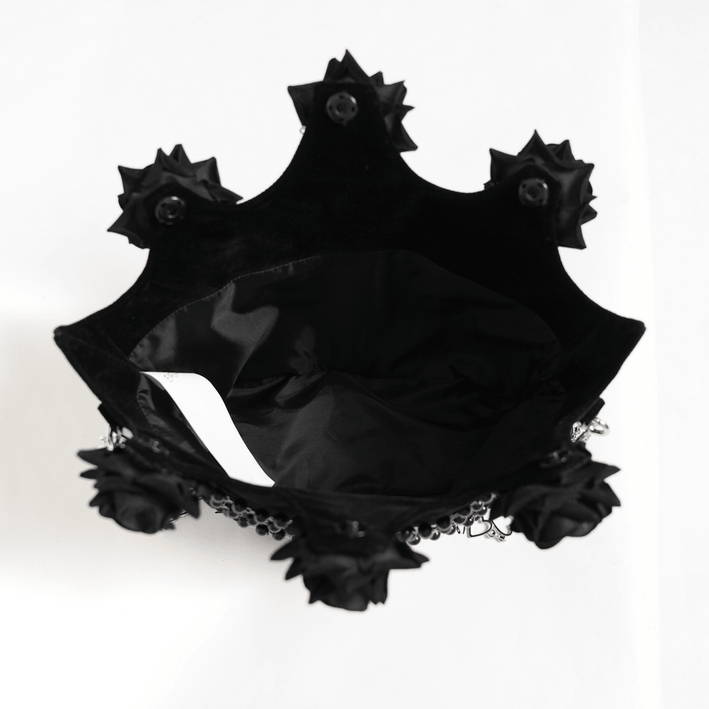 진주 체인과 레이스가 있는 고딕 로즈 벨벳 핸드백