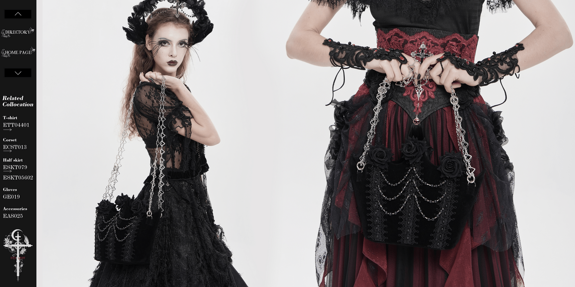 진주 체인과 레이스가 있는 고딕 로즈 벨벳 핸드백