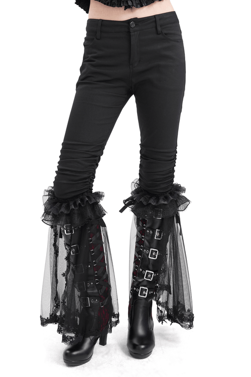 Schlaghose aus Spitze mit Samtmuster und Gothic-Details