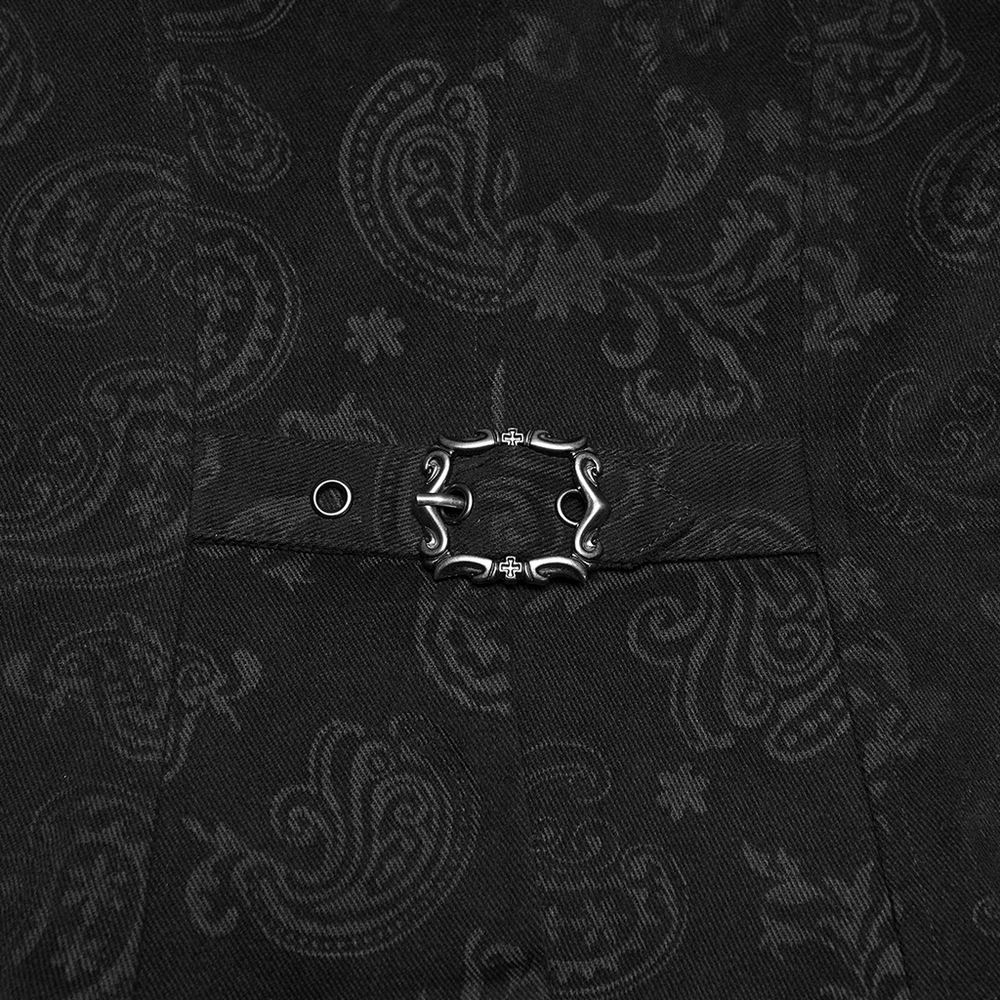 Gothic Ruffle Chain Waistcoat with Adjustable Drawstrings close-up of decorative buckle on black fabric