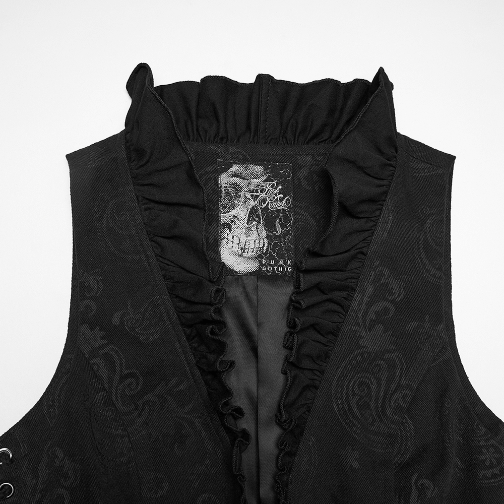 Gothic Ruffle Chain Waistcoat with Adjustable Drawstrings featuring ruffled collar and skull design.