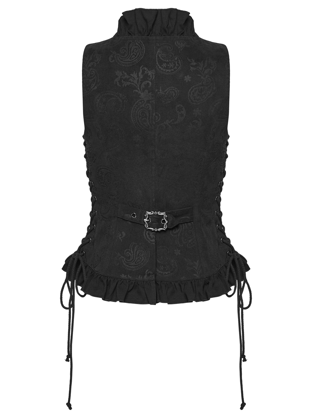 Gothic Ruffle Chain Waistcoat with Adjustable Drawstrings, showcasing intricate design and adjustable features.