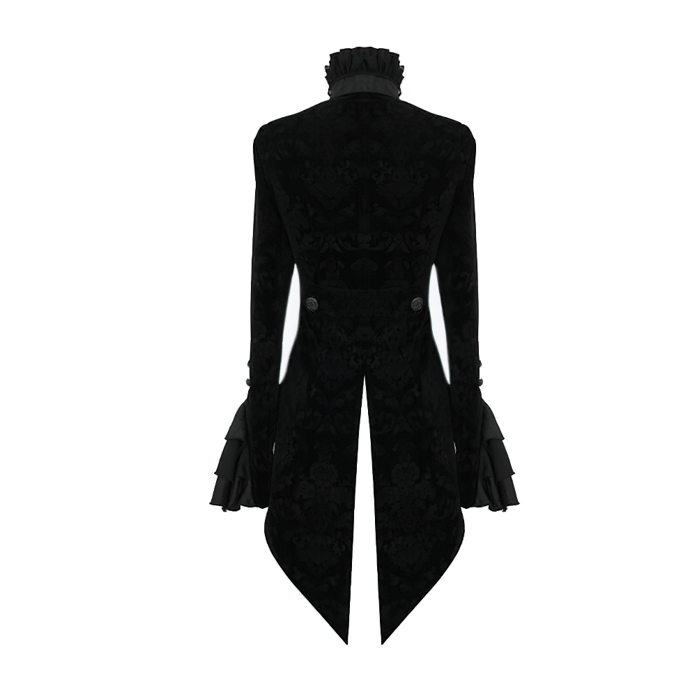 Gothic ruffle jacket with lace sleeves for women, showcasing a stylish black vintage design from the back.