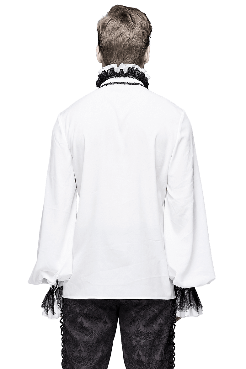 Gothic Ruffled High Collar Shirt with Lace Bowtie / Loose Long Sleeve Shirt for Men - HARD'N'HEAVY