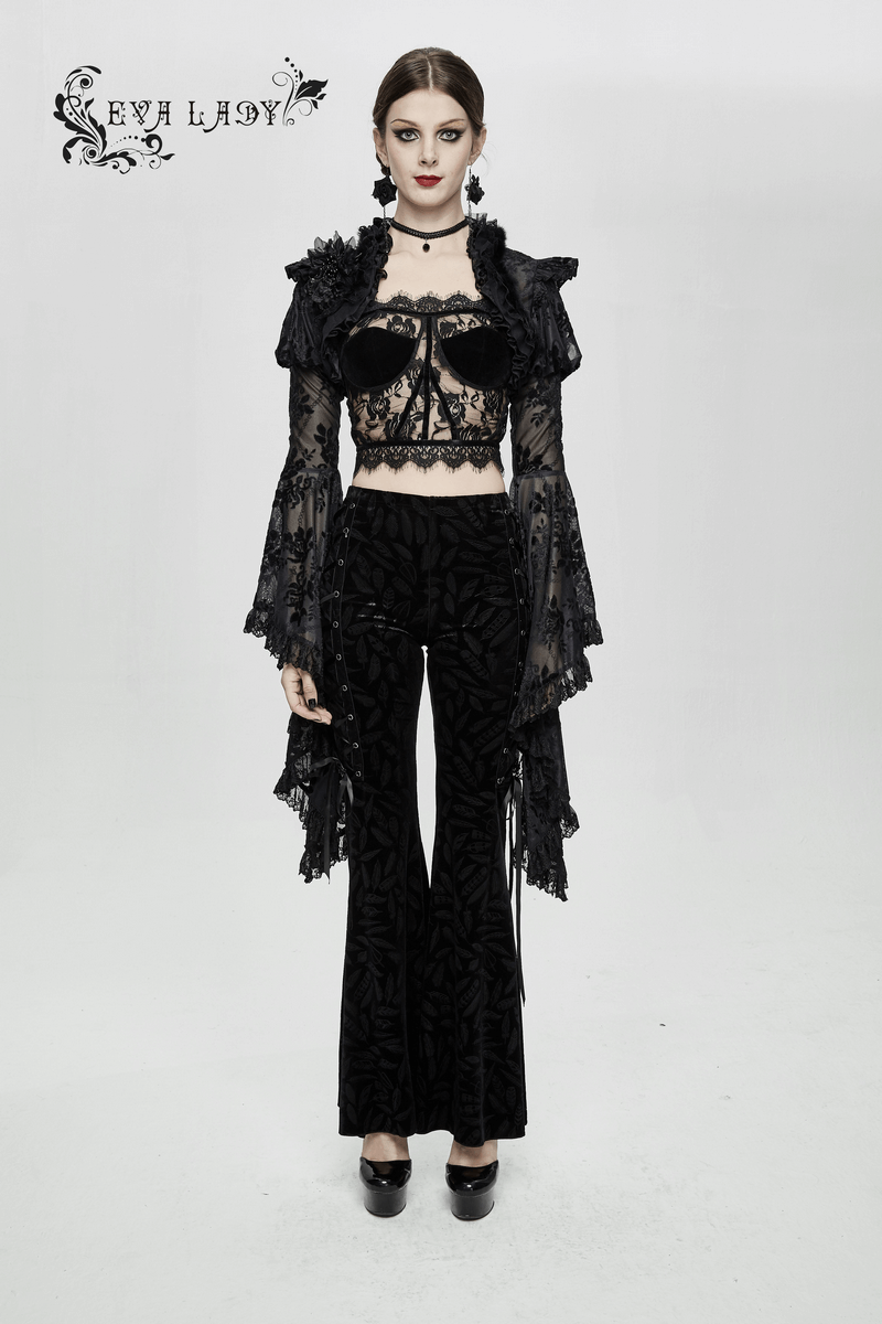 Gothic Ruffled Lace Ladies Bolero / Floral Lace Flare Sleeved Capes / Sexy Female Clothing - HARD'N'HEAVY