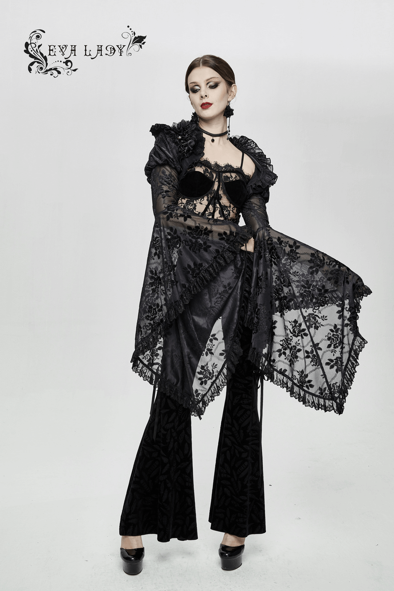 Gothic Ruffled Lace Ladies Bolero / Floral Lace Flare Sleeved Capes / Sexy Female Clothing - HARD'N'HEAVY