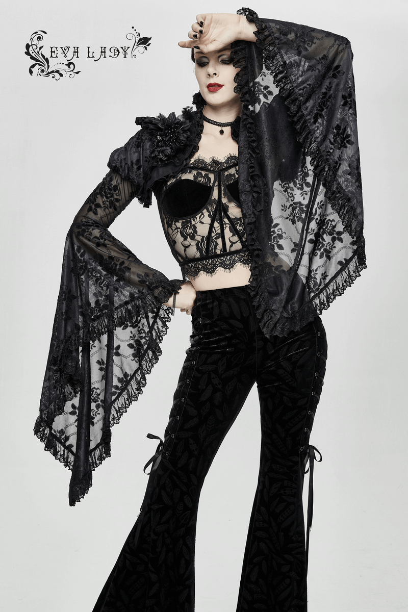 Gothic Ruffled Lace Ladies Bolero / Floral Lace Flare Sleeved Capes / Sexy Female Clothing - HARD'N'HEAVY