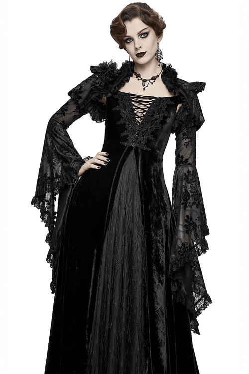 Boléro gothique en dentelle à volants pour dames / Capes à manches évasées en dentelle florale / Vêtements féminins sexy