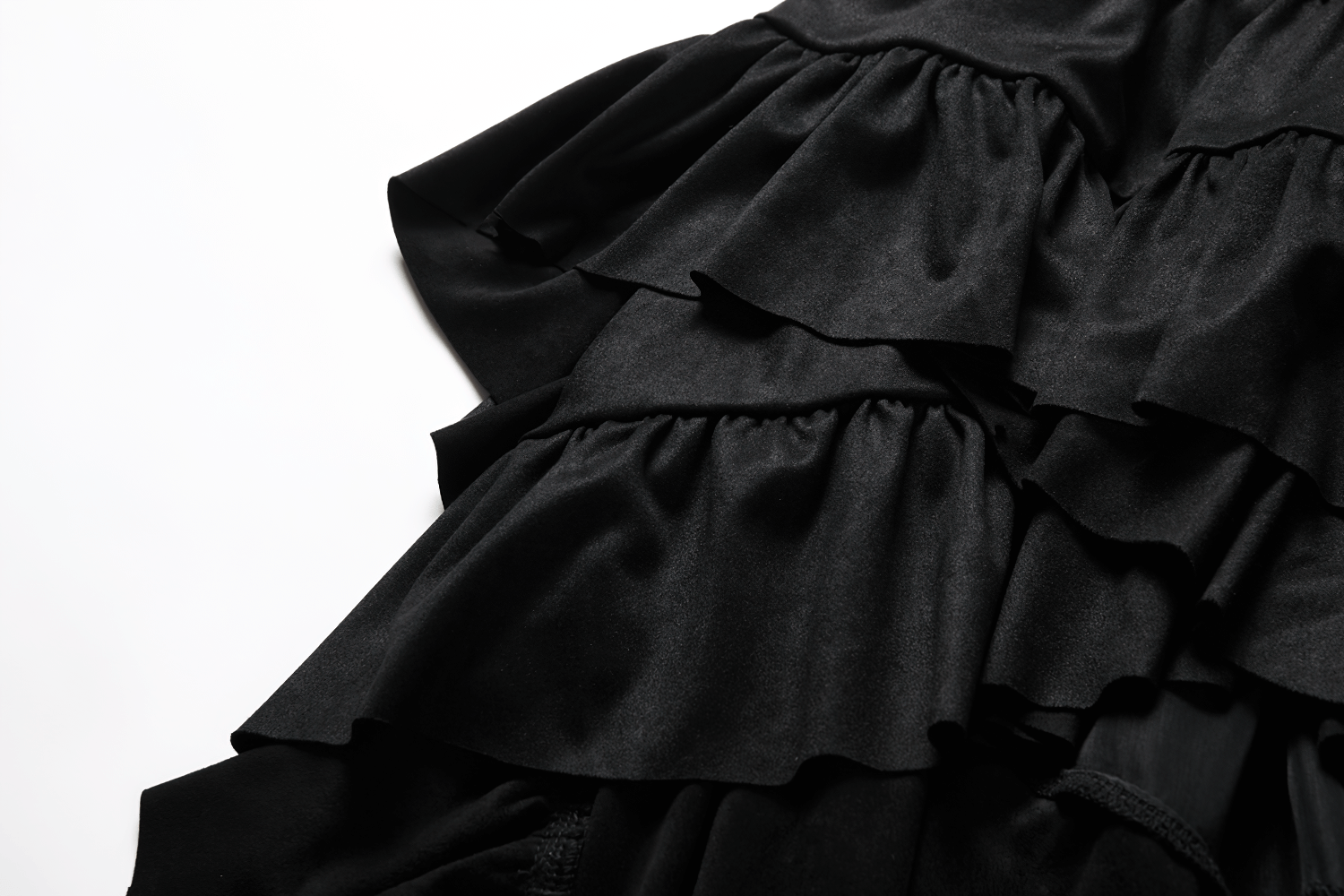 Gothic ruffled skirt with layered fabric, showcasing dramatic texture and style for alternative fashion lovers.