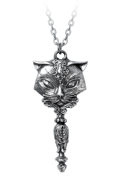 Gothic Sacred Cat Mirror Pendant with Ornate Detailing