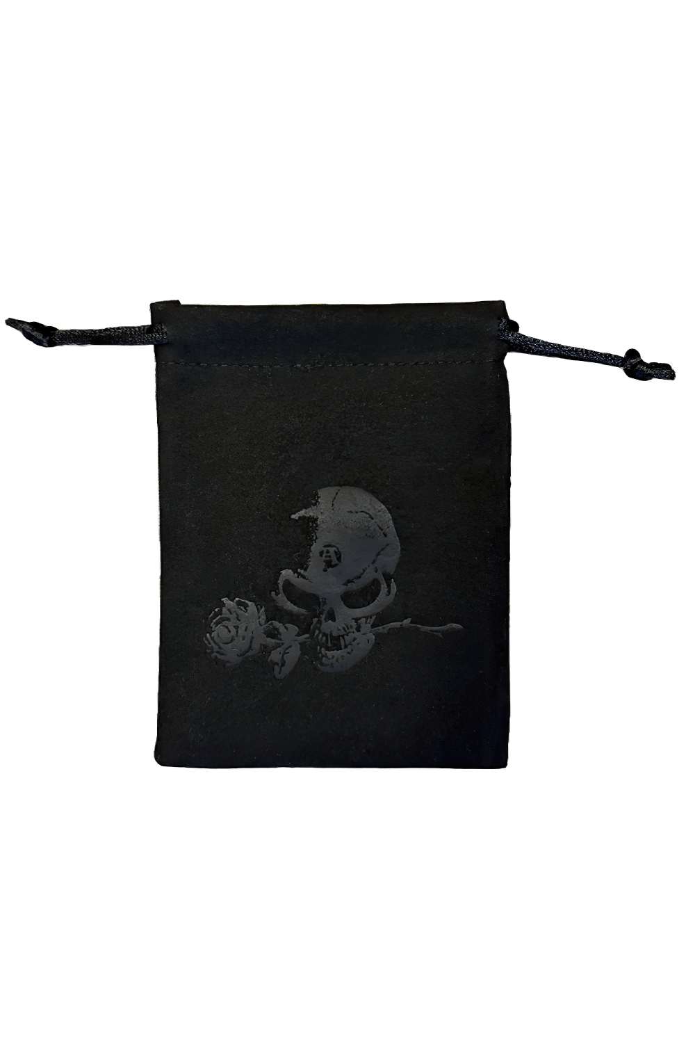 Gothic Serpent Heart Pendant Necklace for Dark Romance presented in a black pouch with a skull and rose design.