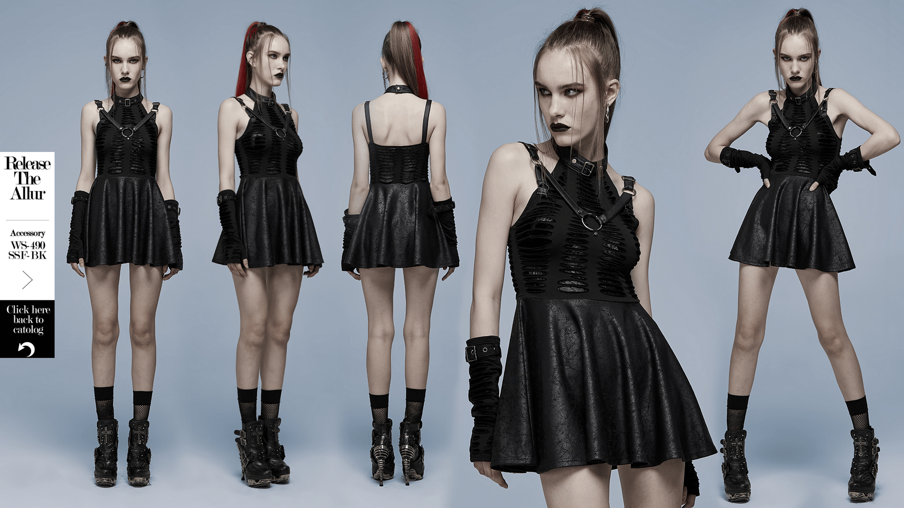 Gothic sexy mini dress with spider web detail, showcasing a daring cutout design and playful swing skirt.