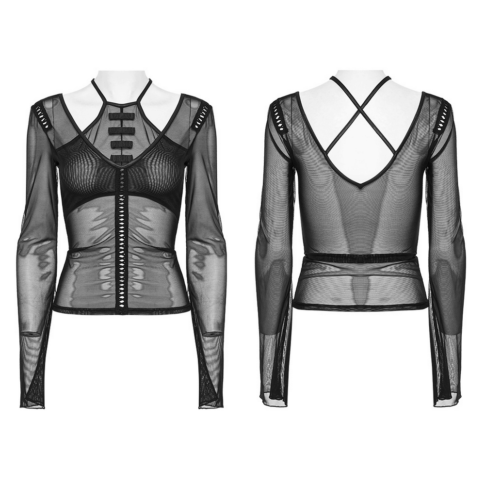 Gothic Sexy Female Mesh Top with Suspender Detail - HARD'N'HEAVY