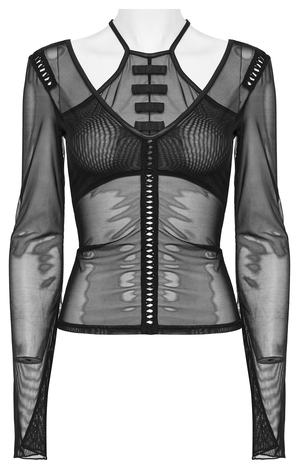 Gothic Sexy Female Mesh Top with Suspender Detail - HARD'N'HEAVY