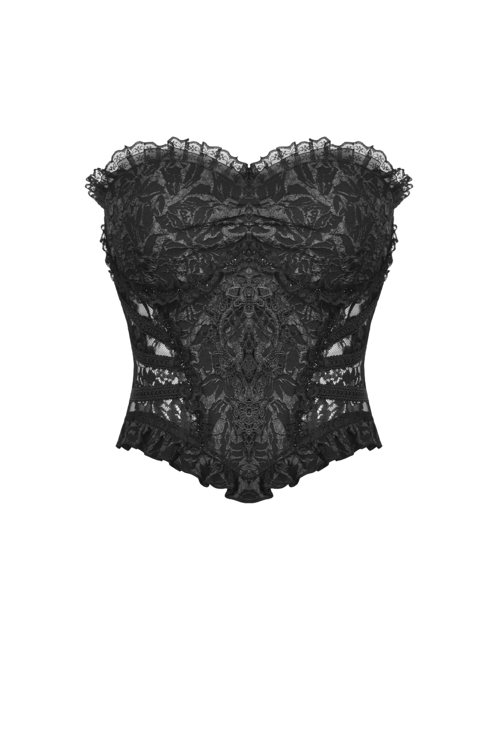 Gothic Sexy Lace-Up Black Lace Corset With Ruffles