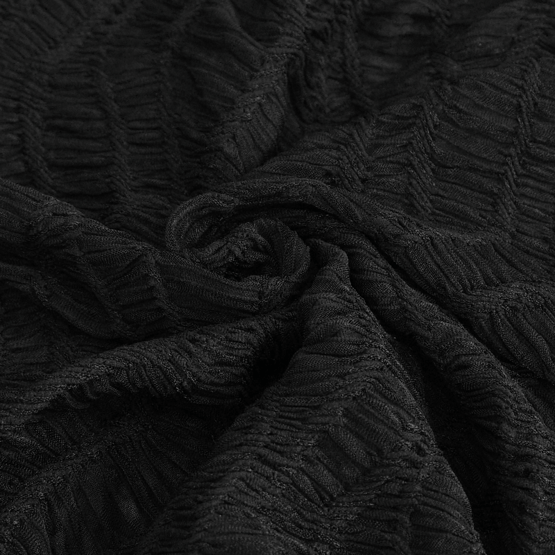 Black textured fabric showcasing a gothic style, perfect for sultry crop tops and elegant fashion.