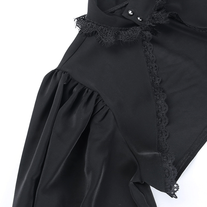 Close-up of a gothic sexy v-neck collar bolero with lantern long sleeves and lace accents.