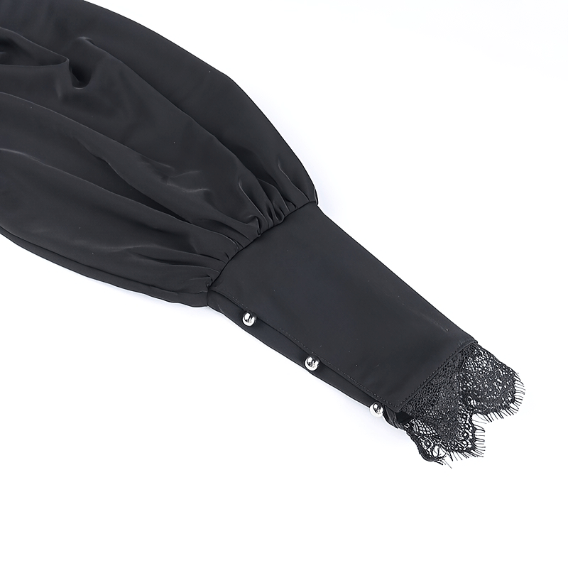 Black gothic bolero sleeve featuring lace trim and decorative buttons, perfect for alternative fashion styles.