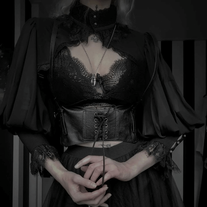 Gothic sexy v-neck collar bolero with lantern long sleeves, showcasing dark elegance and aesthetic appeal.
