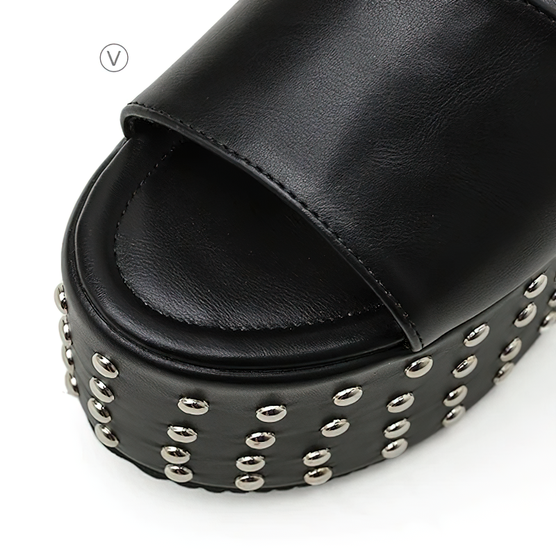 Gothic Sexy Women's Sandals on Extreme Platform / Black Comfy Walking Shoes with Rivet - HARD'N'HEAVY