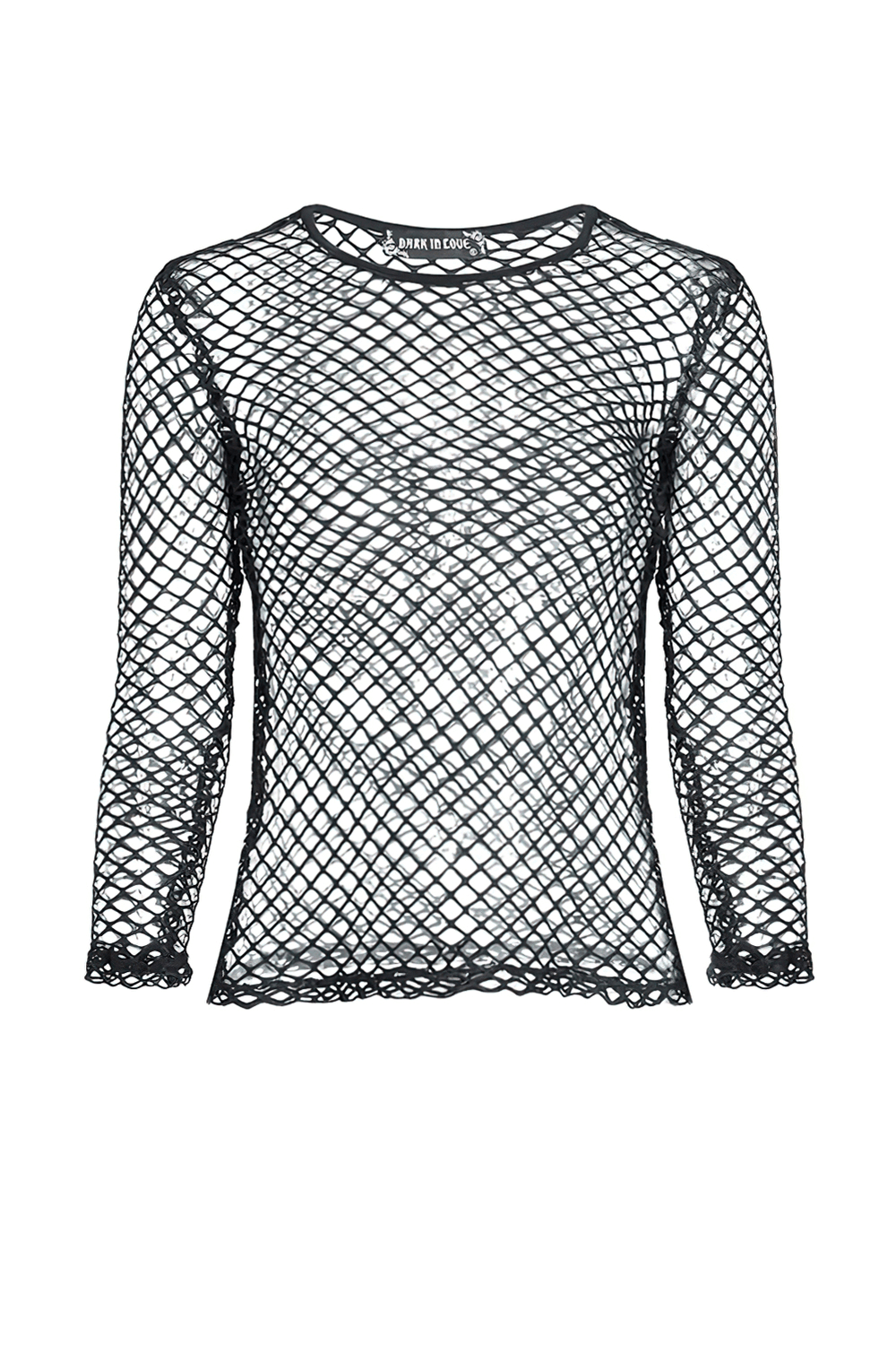 Gothic sheer black mesh top with long sleeves, perfect for dark fashion lovers seeking a hauntingly chic look.