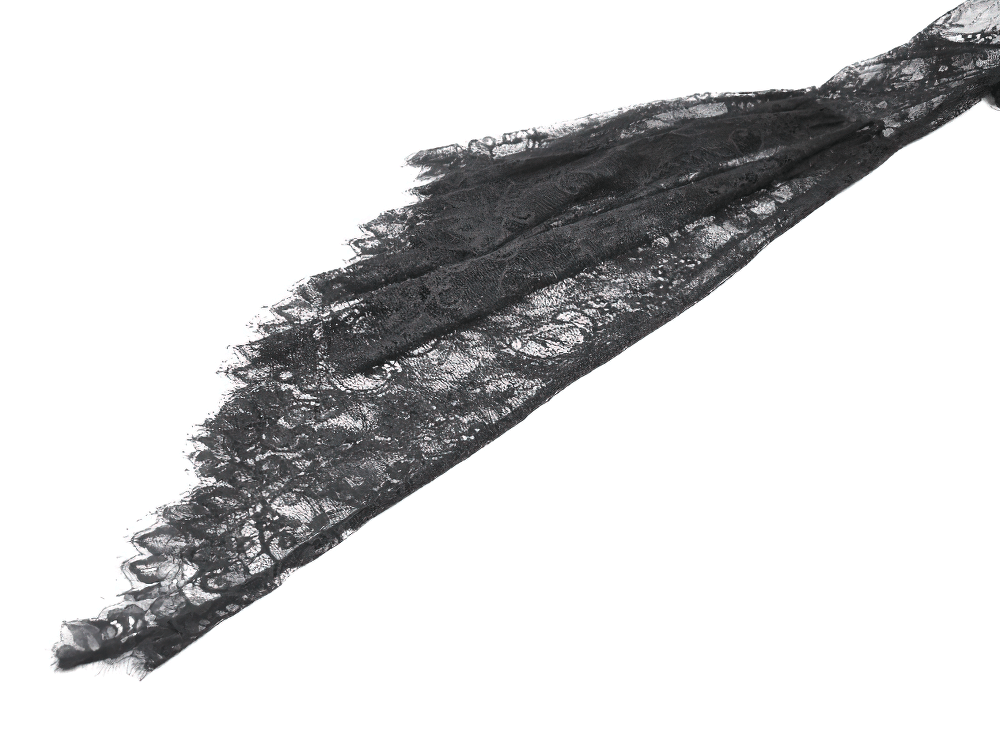 Gothic Sheer Lace Shrug with Dramatic Long Sleeves showing intricate floral lace pattern.