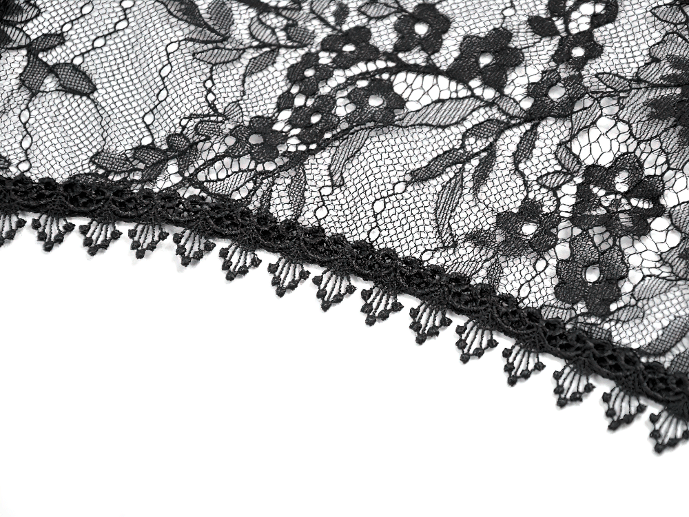 Gothic Sheer Lace Shrug with Dramatic Long Sleeves detailed floral lace pattern and scalloped trim.