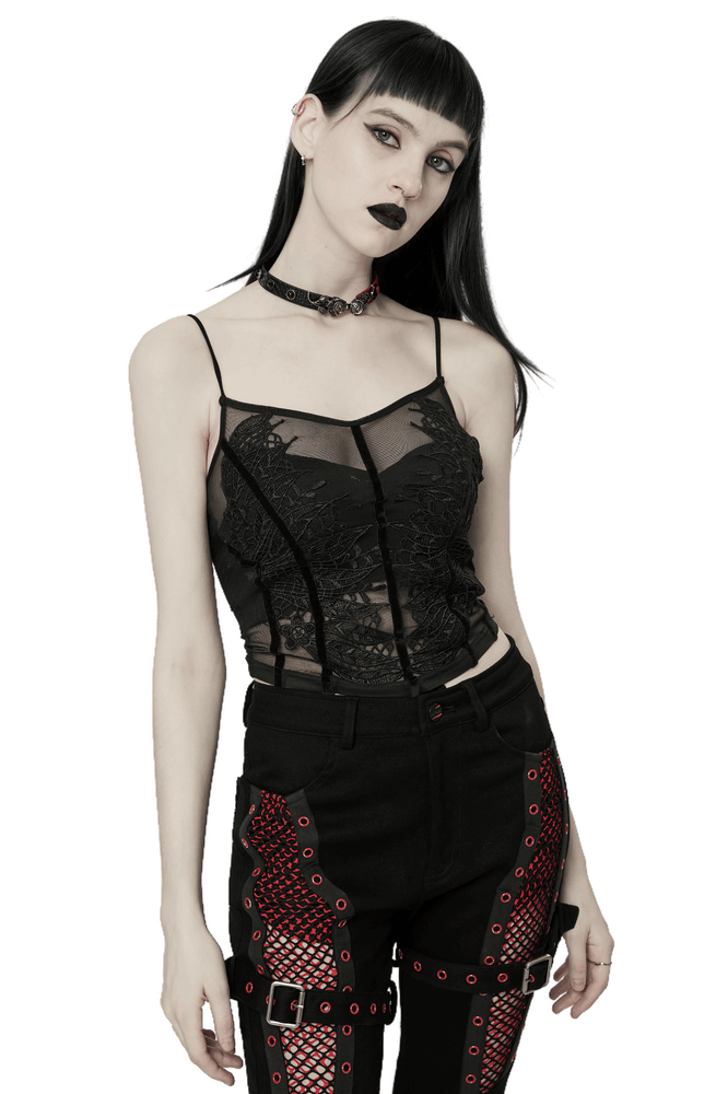 Gothic Sheer Mesh Lace Floral Sheer Camisole for Women - HARD'N'HEAVY