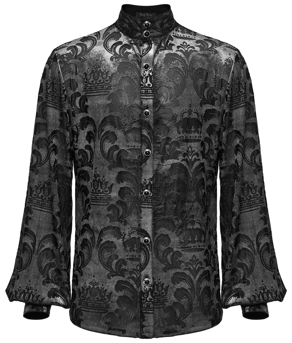 Chemise gothique à motif couronne en velours pour homme