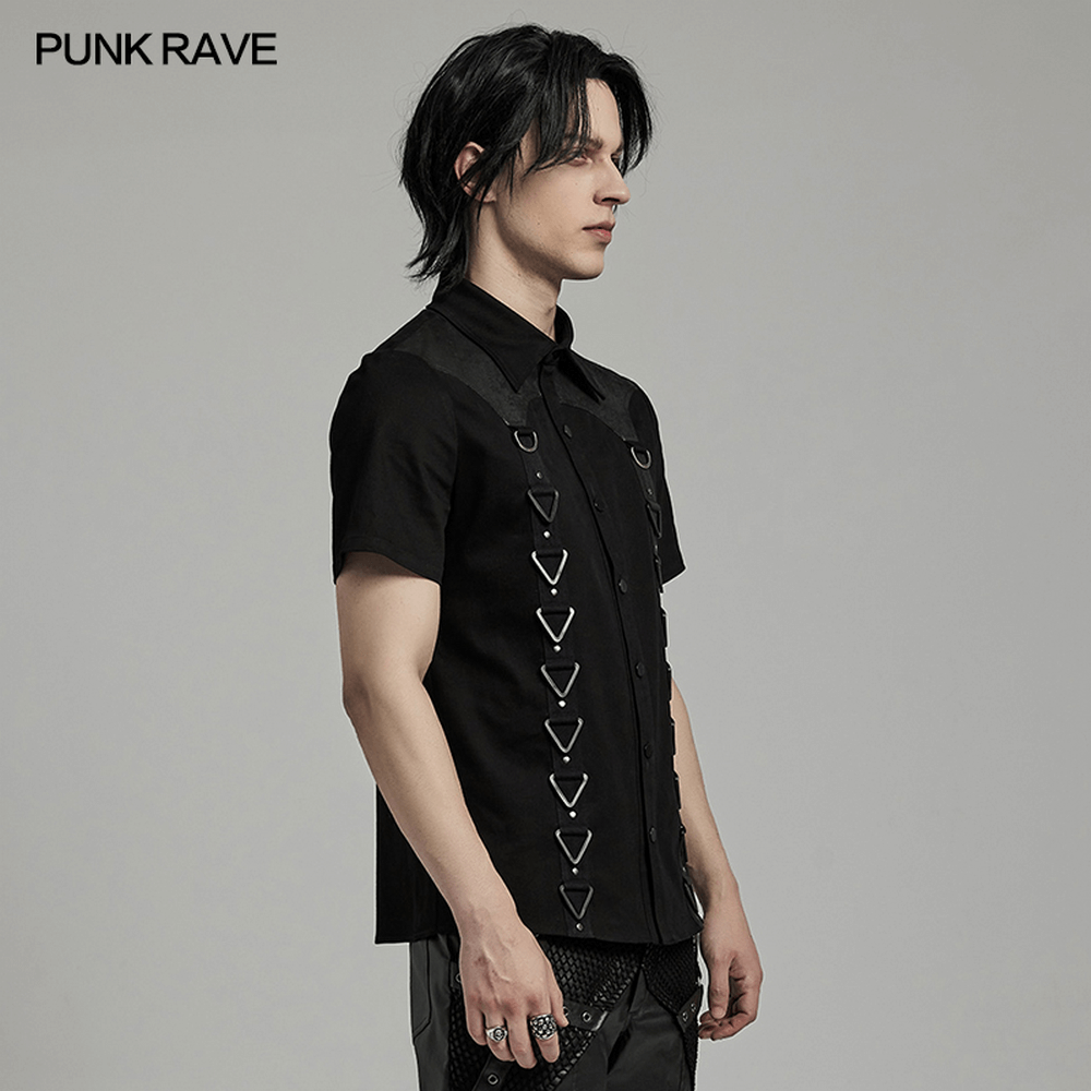 Gothic Short-Sleeve Shirt with Triangular Buckles