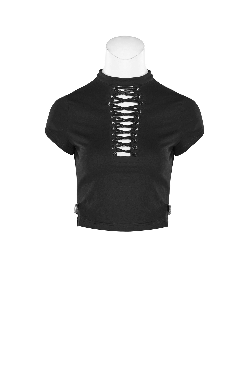 Gothic Short T-shirt with Lacing on Front and Zipper on Back