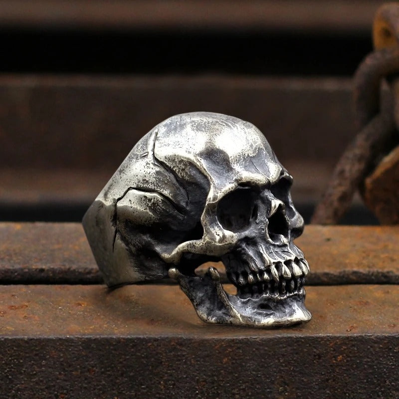 Gothic Silver Colour Biker Skull Ring / Punk Motorcycle Band Jewellery / Cool Mens Rings - HARD'N'HEAVY