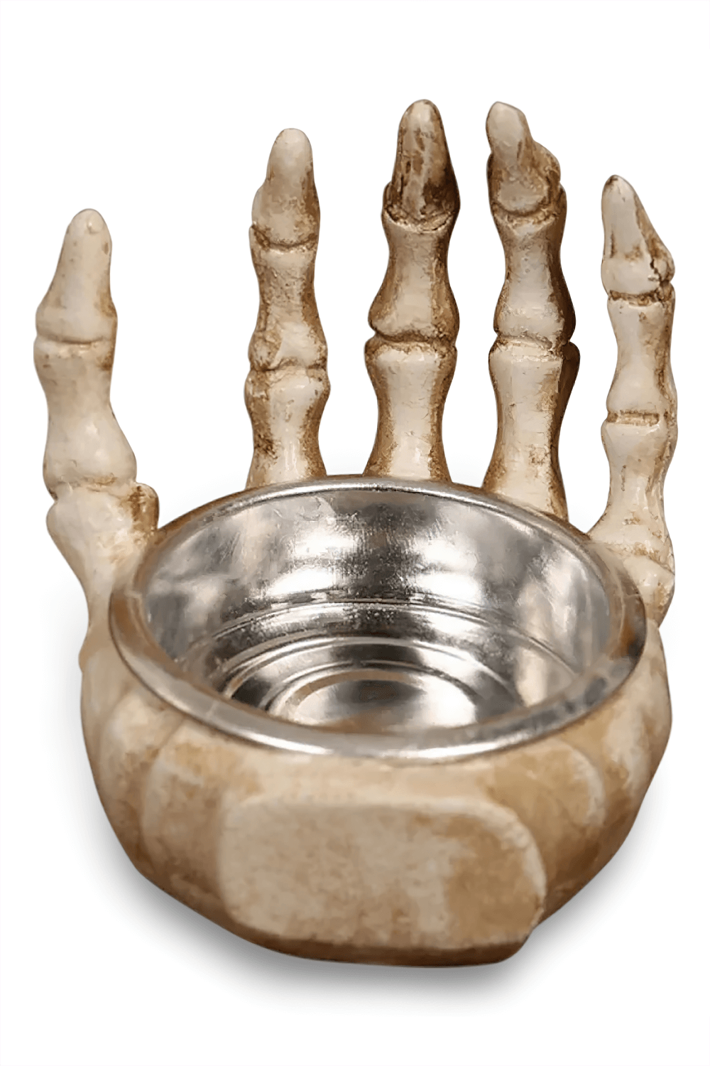 Gothic skeleton hand candle holder in resin, perfect for Halloween decor and spooky gifts.