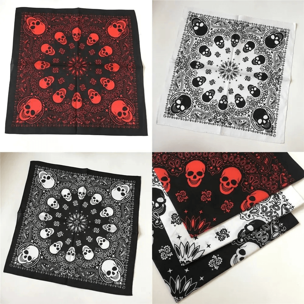 Gothic Skeleton Headscarf with Ornate Printed Border