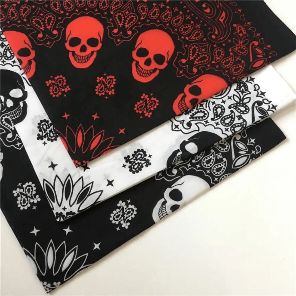 Gothic Skeleton Headscarf with Ornate Printed Border