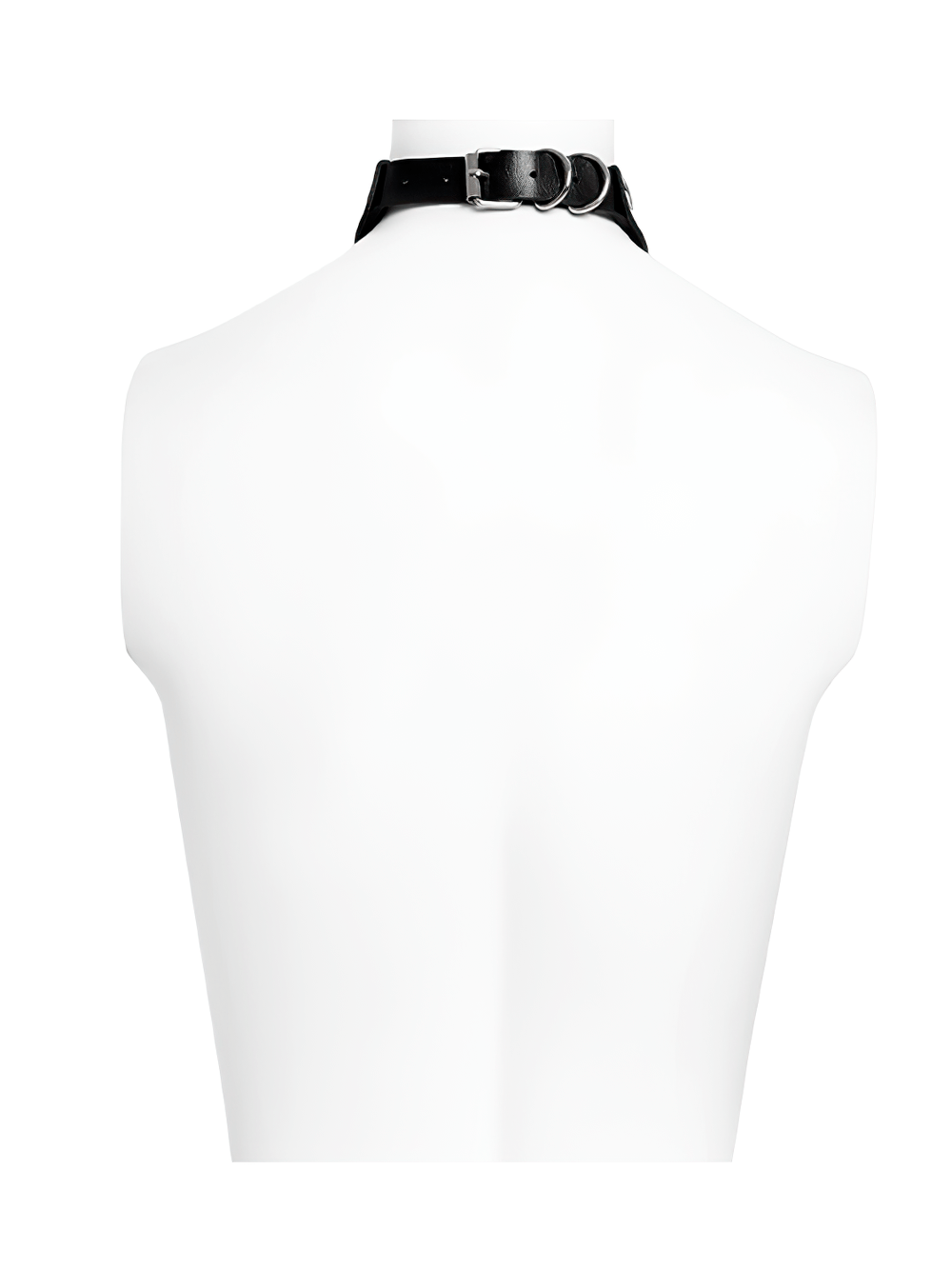 Back view of Gothic Skull Chain Choker with faux leather collar and adjustable buckle for punk rock style.