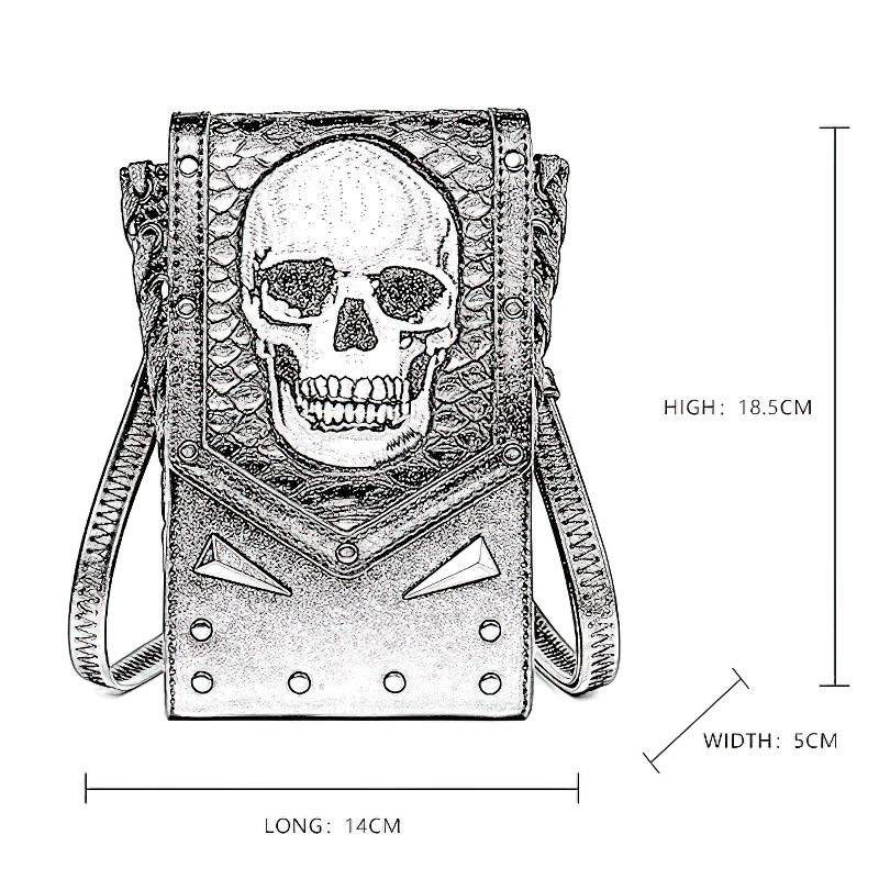 Gothic Skull Crossbody Bag With Adjustable Strap / Motorcycle Waist Pack - HARD'N'HEAVY