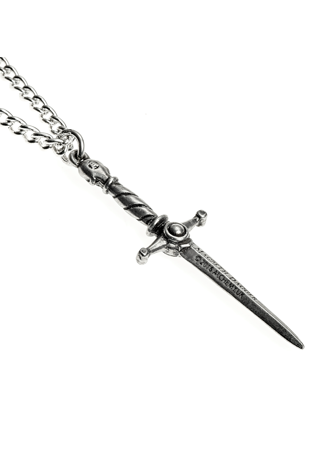 Gothic skull dagger pendant with black gemstone, perfect for dark fashion and cosplay.