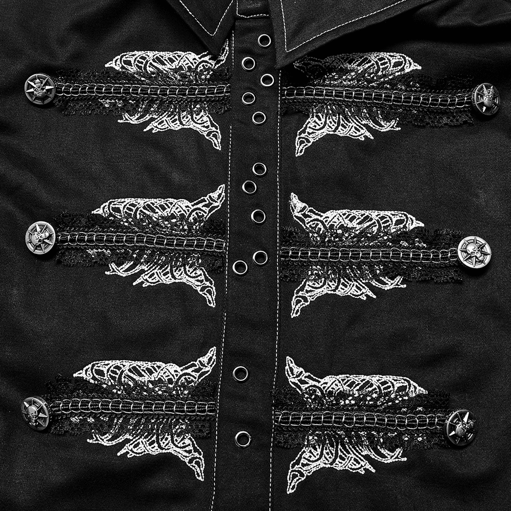 Gothic Skull Embroidered Slim Fit Punk Shirt - HARD'N'HEAVY