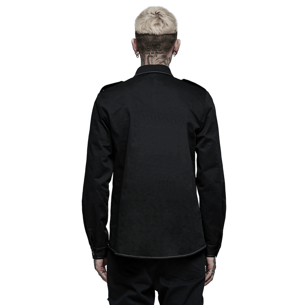 Gothic Skull Embroidered Slim Fit Punk Shirt - HARD'N'HEAVY