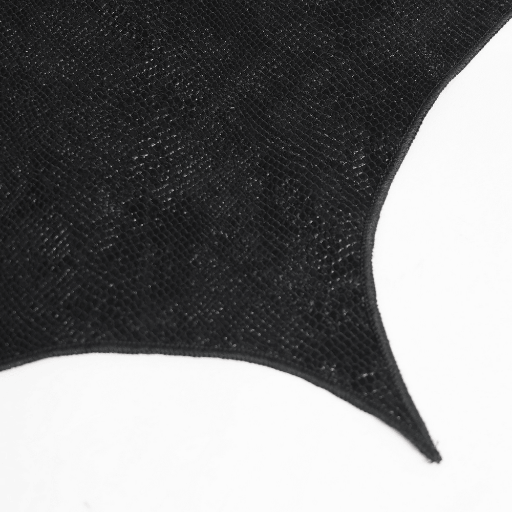 Gothic Skull Lace Mini Skirt with Strap Details featuring intricate sheer mesh and jagged hem design.