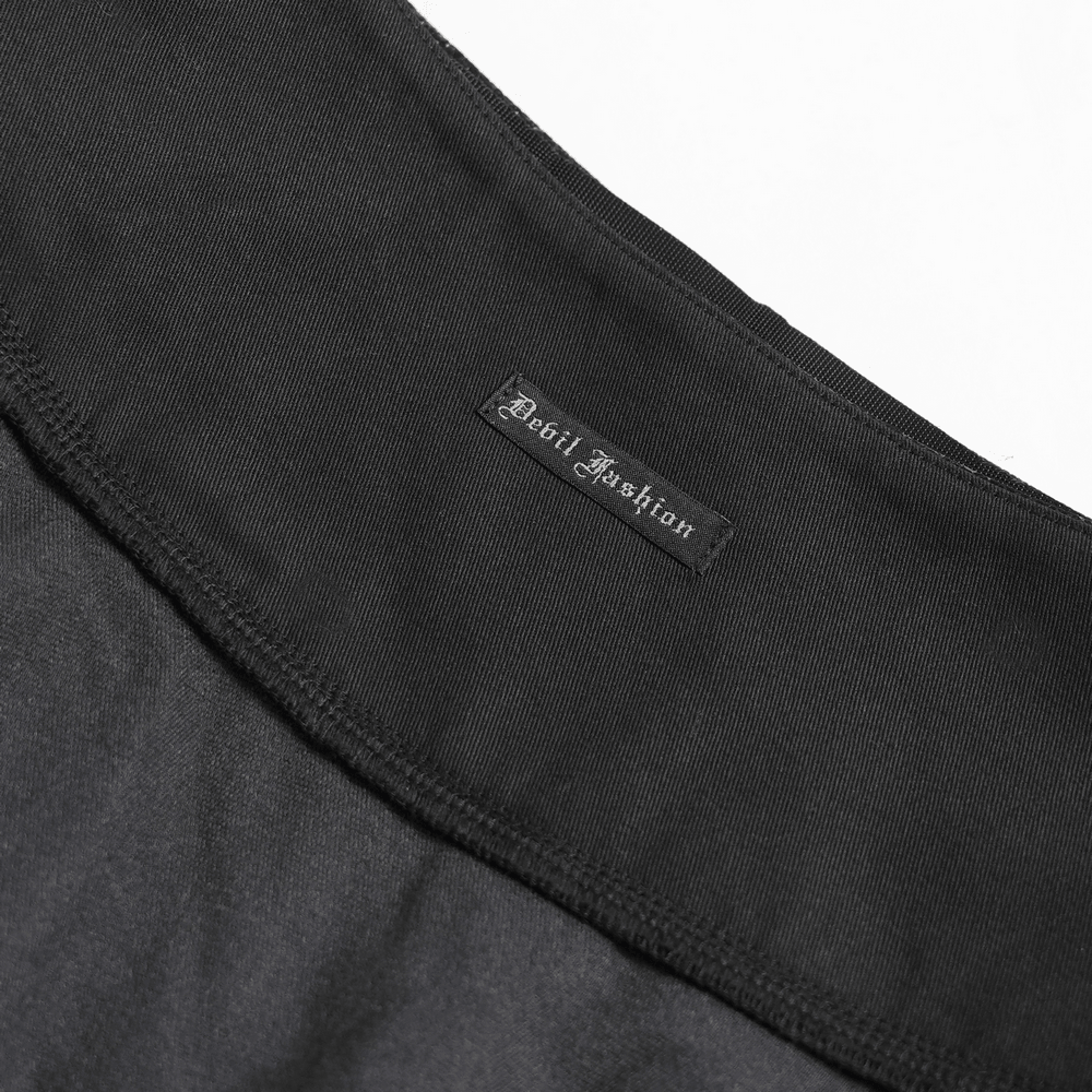 Close-up of the label on the Gothic Skull Lace Mini Skirt with Strap Details from Rebel Fashion.