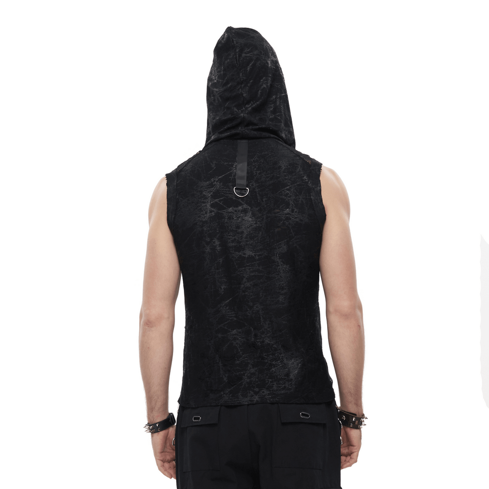 Back view of men's Gothic skull hooded tank top with chain details, perfect for a punk fashion statement.