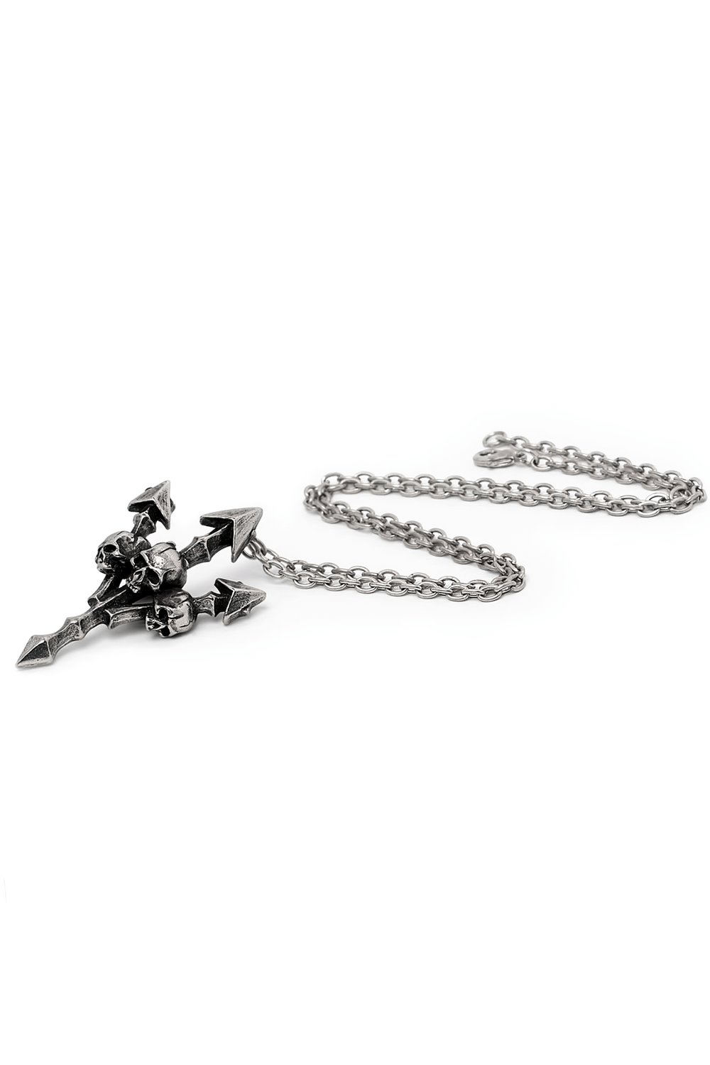 Gothic Skull Trident Pendant with Metalhead Style Charm on a chunky chain.