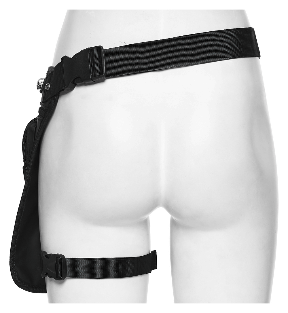 Gothic skull waist and leg bag featuring stylish chains and pockets, perfect for a unique accessory look.