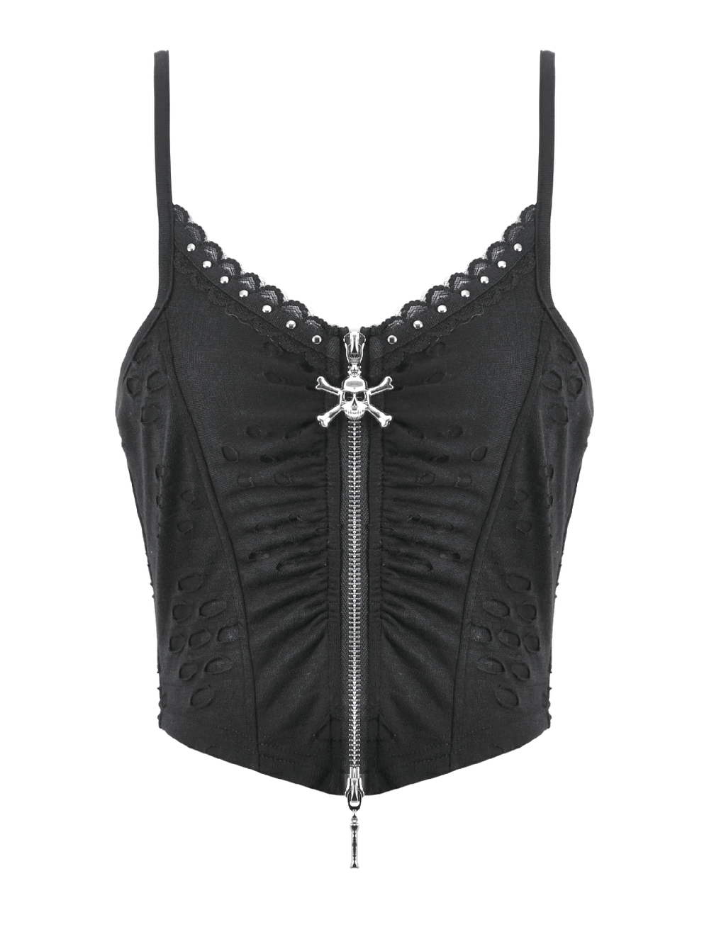 Gothic Skull Zip Ruched Crop Cami Top for Women