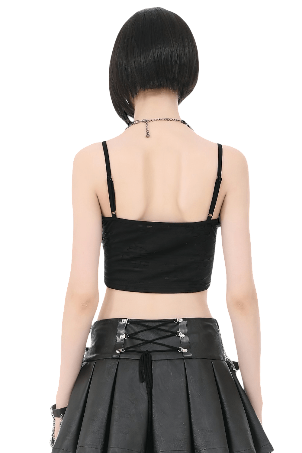 Gothic Skull Zip Ruched Crop Cami Top for Women